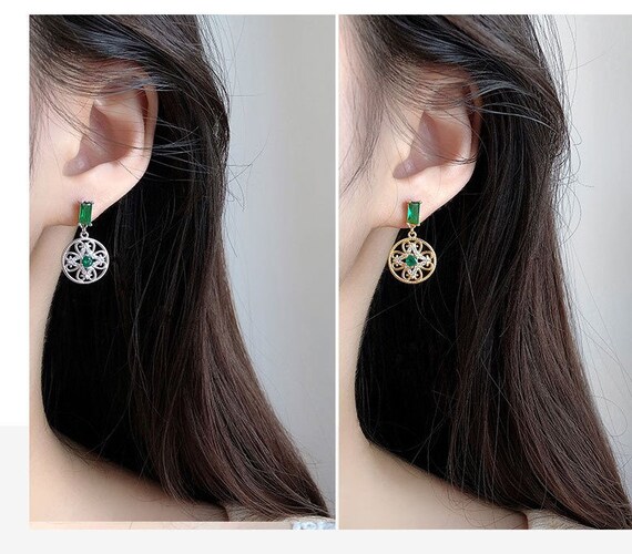Details about   Vintage Style Earring Silver Green Emerald Cz Drop Marriage G1 26 