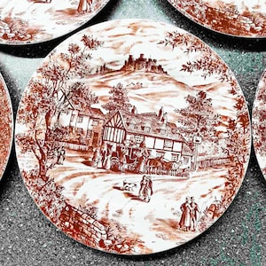A fine vintage set of 6 large Broadhurst & Sons dinner plates made in England from high quality earthenware.