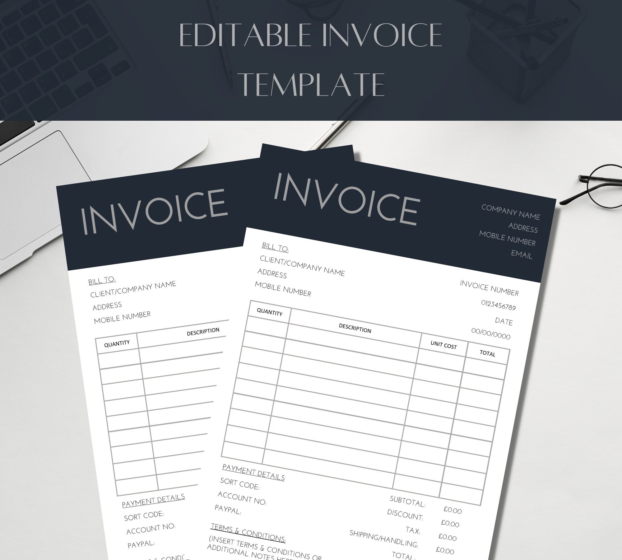 Invoice Template, Editable Invoice Template, Invoice Template Word