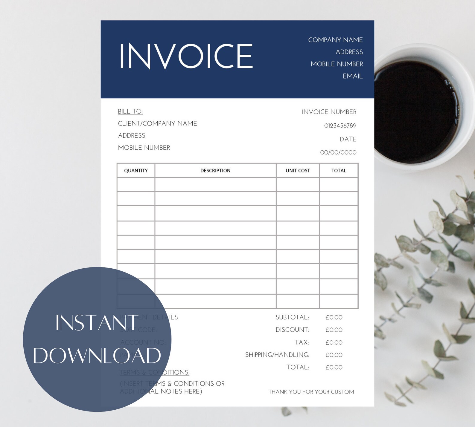 Invoice Template, Editable Invoice Template, Invoice Template Word