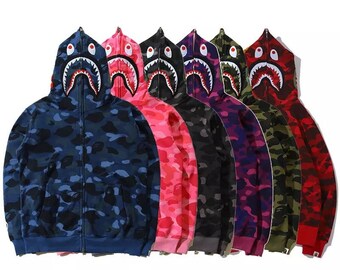 New Fashion Men's Bape Hoodie Shark Hood Design Cotton Camo Baseball Jacket Coat New Fashion Men's Bape Hoodie Shark Hood Design Cotton Camo Baseball Jacket Coat