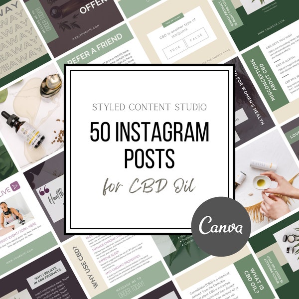 CBD Oil Instagram Templates - Green Leaf, Hemp Oil Social Media Branding, Cannabidoil Sellers, Hempworx Instagram Posts
