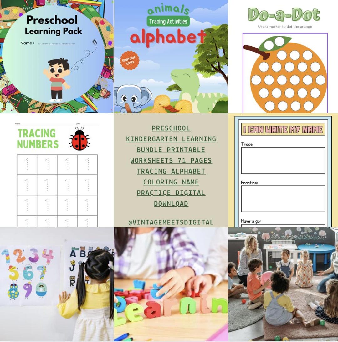 Preschool Kindergarten Learning Bundle Printable Worksheets 71 Pages ...