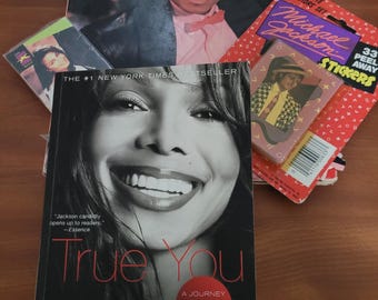Michael & Janet Jackson 1984 Book Bundle • Topps #33 Sealed Sticker • True You Paperback