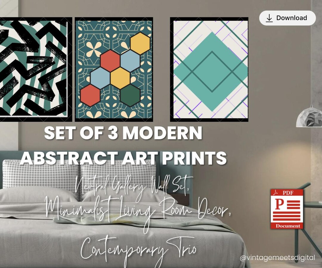 Set of 3 Modern Abstract Art Prints, Neutral Gallery Wall Set ...