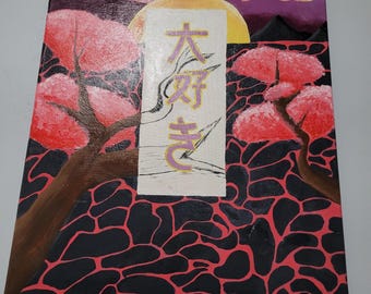 Original Daisuki Cherry Blossom Acrylic Painting - 8x10 Canvas Japanese Style Wall Art Gift