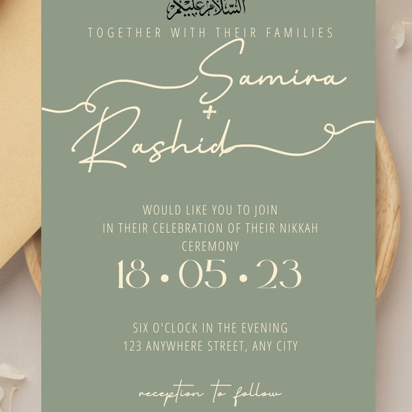 Sage Green Nikkah Wedding Invitation Digital Download