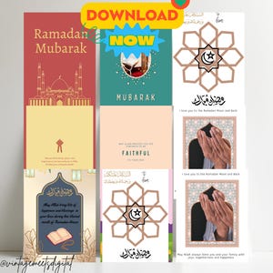Ramadan Cards Printable Set, Simple 5x7 Digital Download Greeting Cards for Ramadan Celebration Gift