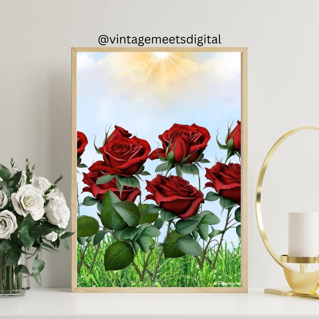 Red Rose Printable Wall Art | Floral Digital Download for Home Decor ...