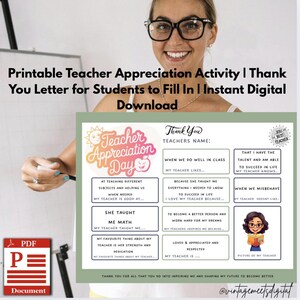 Actividad imprimible de agradecimiento al profesor/Carta de agradecimiento para que los alumnos la completen/Descarga digital instantánea
