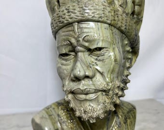 Shona Stone Sculpture: Hand-Carved Butter Jade Male Bust