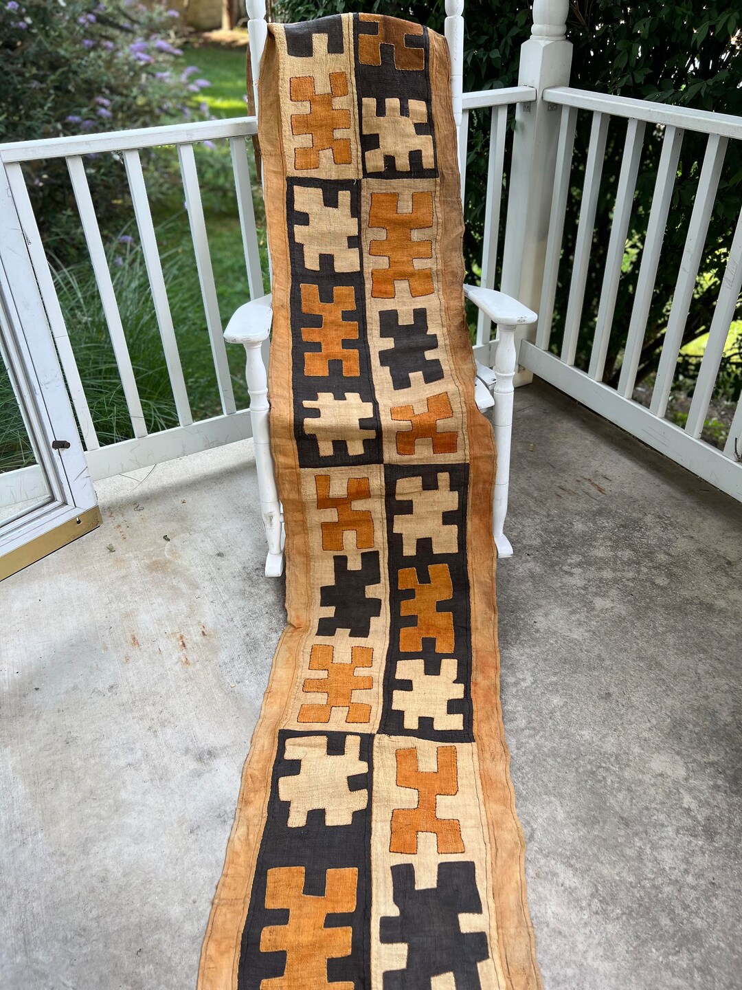 Genuine 9 Feet African congo Kuba Raffia Cloth Fabric, Natural Woven