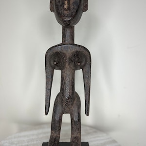 Bambara Female Statue: Mali African Art, Fertility Sculpture (15&quot; x 4&quot;)