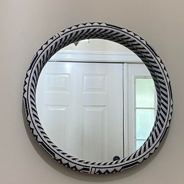 south African hand beaded mirror 17”