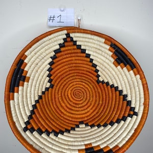 Cesta africana de pared grande y colorida de 30 cm, cestas de Ruanda, cesta tejida africana, 30 x 10 cm
