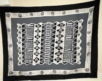 Vintage Batik Tapestry: Zimbabwe Tribal Geometric Cotton Fabric 58" X 75" Art Deco