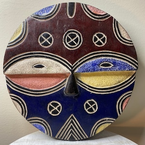 tribal colorful hand carved African Teke mask 13&quot;