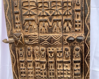 手彫りのアフリカのドゴン族のドア：ヴィンテージマリ木製アート（16