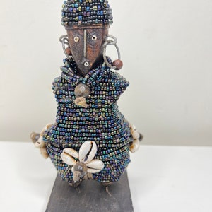 Namji african fertility doll hand carved wood w/ beads 7&quot; X 2.5&quot;X 1&quot; African art Deco