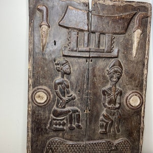 Hand-Carved African Baule Door: Ivory Coast Ethnic Art (23&quot; x 23&quot;)