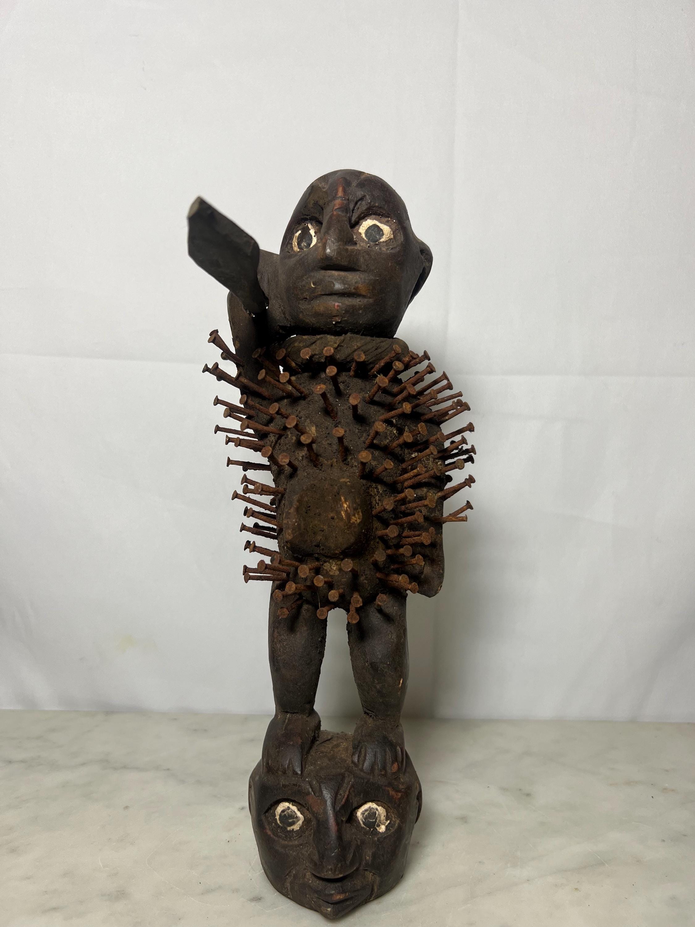 Antique African Bakongo Nkisi Nkondi Statue Nail Fetish Spear