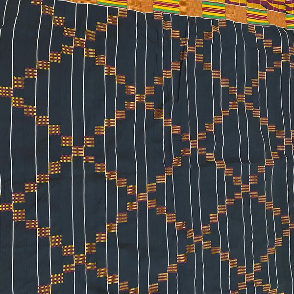 Vintage large African kente Ewe hand woven cloth 120' X 80"