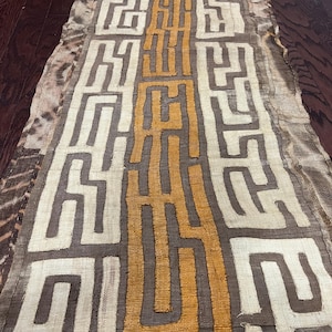 genuine 9 feet African (Congo) Kuba Raffia cloth fabric, natural woven handmade