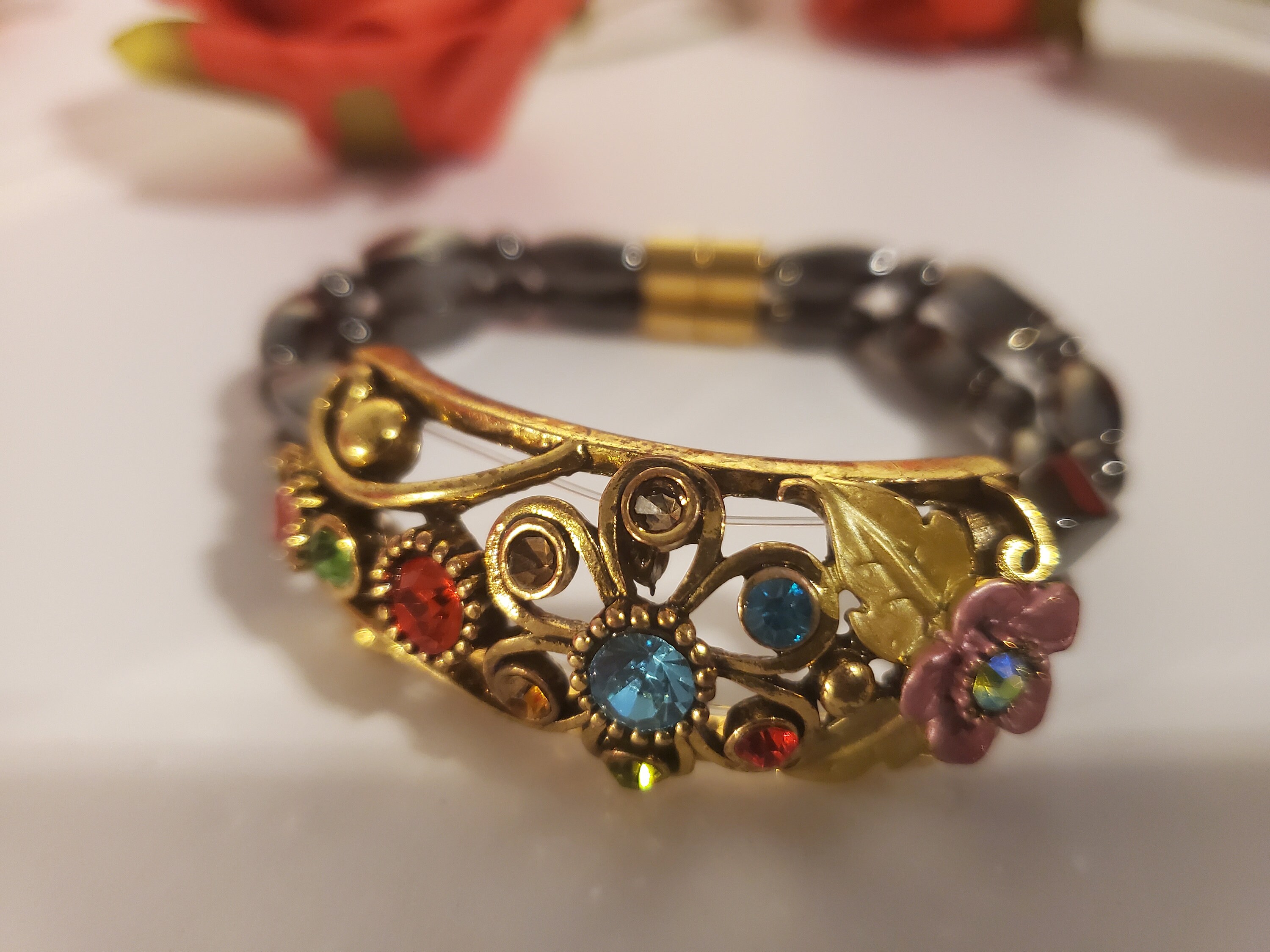 Vintage Solid Brass Bracelet with Floral Designs Etsy