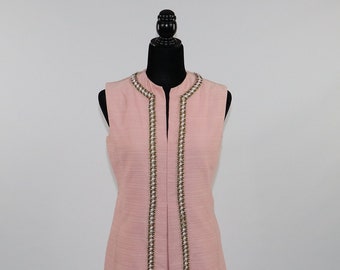 Vintage 1960s Pink Mod Dress with Sequin and Gold Designs, Thick Fabric, Can Fit S-M