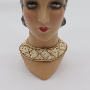 Vintage Cream Colored Beaded Collar with Faux Pearls 50s 60s Antique Necklace Jewelry