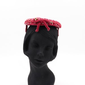 Vintage Pink Velvet Fascinator - Women&#39;s Skull Cap - 1950s Church Hat