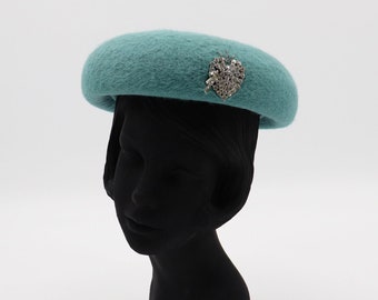 Vintage 50s 60s Blue Hat with Rhinestone Brooch - An Original Cathay of California Women's Cap