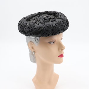 Vintage Amy New York Platter Cap - 1960s Black Straw Flat Hat