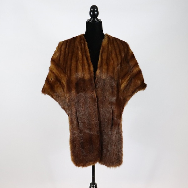 Vintage 1950s Fur Stole - Antique Brown Mink Shawl Wrap