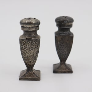 Antique Vintage Small Salt and Pepper Shakers - Marked BM 96 - Silver Colored Metal Dishware