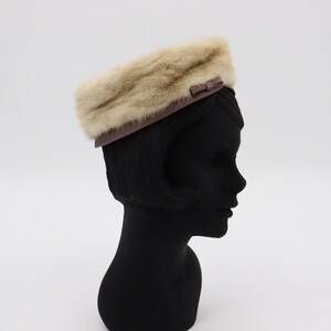 Vintage Brown Mink Hat by Styled by Coralie - 1950s 1960s Silk and Fur Pillbox Cap