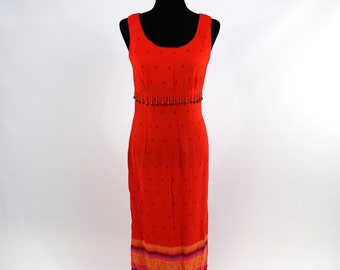 Vintage 1990s Orange Striped Beaded Jessica Howard Dress Size 8 (S/M)