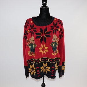 Vintage AK Ugly Christmas Sweater 1994 Size 22/24 - Red Sweater with Skating Bears