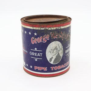 george washington tobacco can Antique Vintage George Washington Tobacco Tin - Blue Cylinder Container -  Great American Pipe Tobacco