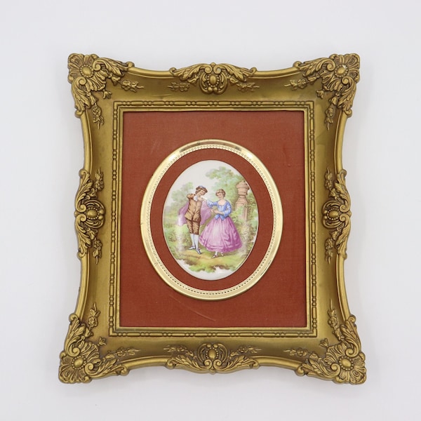 Vintage Gold Gilt Velvet Cameo Picture - Courting Couple B&S Creations Rectangular Wall Hanging