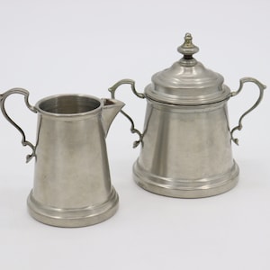 Vintage International Pewter Cream and Sugar Set - Silver Colored Dishware