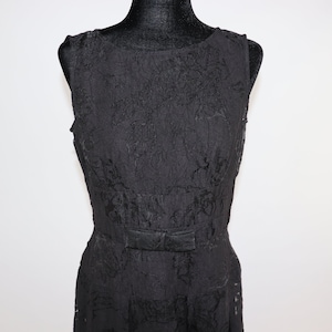 Vintage 1960s Black Cocktail Dress Lace Antique Gown with Bow