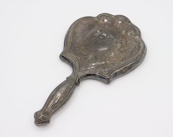 Antique Silver Plated Art Nouveau Hand Mirror - Vintage Victorian Vanity Decoration Beauty Item