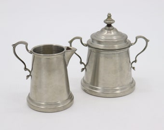 Vintage International Pewter Cream and Sugar Set - Silver Colored Dishware