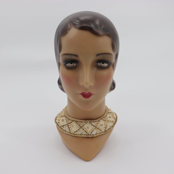 Vintage Cream Colored Beaded Collar with Faux Pea… - image 1