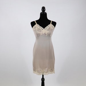 Vintage Light Brown Slip Dress by Mistee - 1960s Lace Lingerie Nightgown