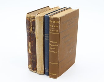 Vintage Set of 4 English Textbooks School Book - California Third Reader, Metcalf's Elemenraty English, Lockwood, McGuffey's Eclectic Reader