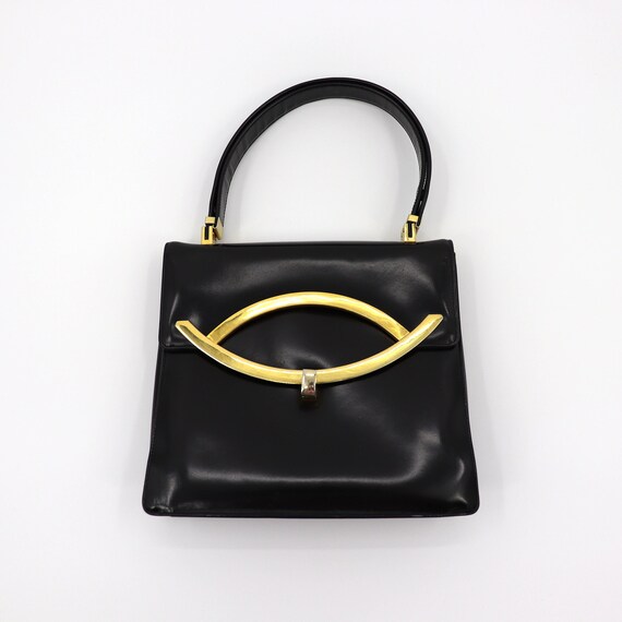 Koret Black and Gold Vintage Genuine Leather Handbag Antique Small