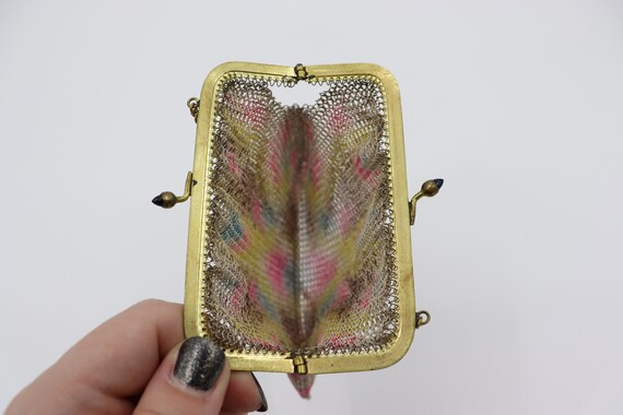 Vintage Mesh Bag with Gold and Brown Frame and Pi… - image 4
