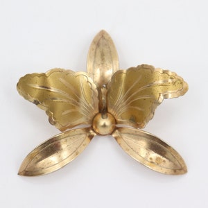 Vintage Gold Metal Flower Brooch - 1960s Golden Floral Pin Clip